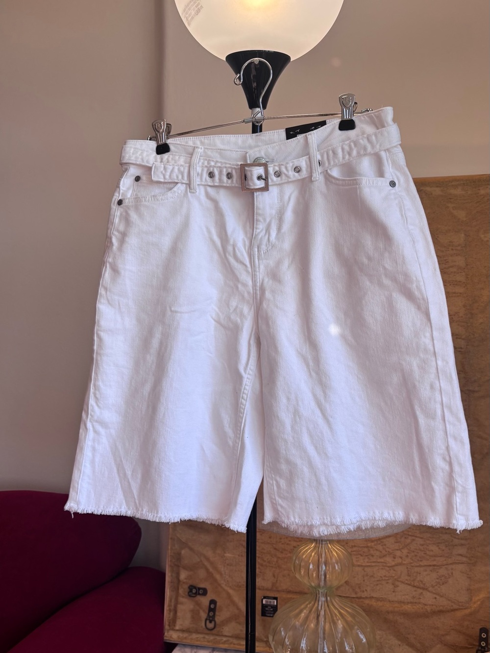 Simply Vera Vera Wang White Denim Belted Bermuda Shorts